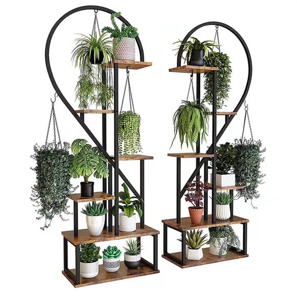 6 Tier Corner Plant Stand Metal & MDF Ladder Shelf Rack - RnR Galore