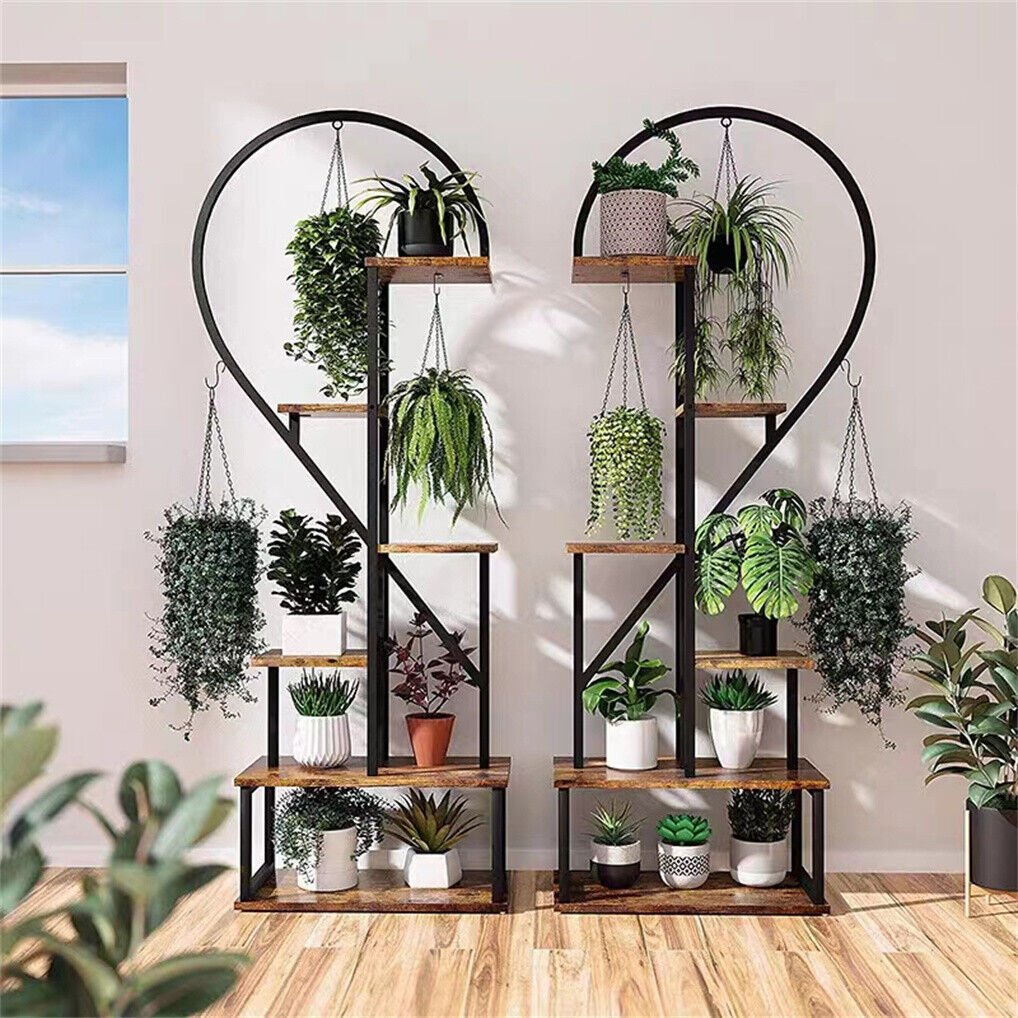 6 Tier Corner Plant Stand Metal & MDF Ladder Shelf Rack - RnR Galore