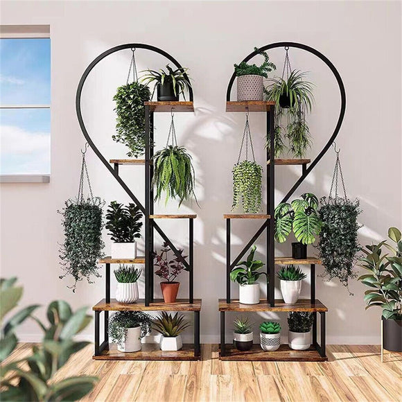 6 Tier Corner Plant Stand Metal & MDF Ladder Shelf Rack - RnR Galore