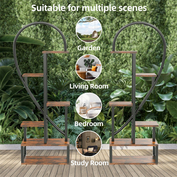 6 Tier Corner Plant Stand Metal & MDF Ladder Shelf Rack - RnR Galore