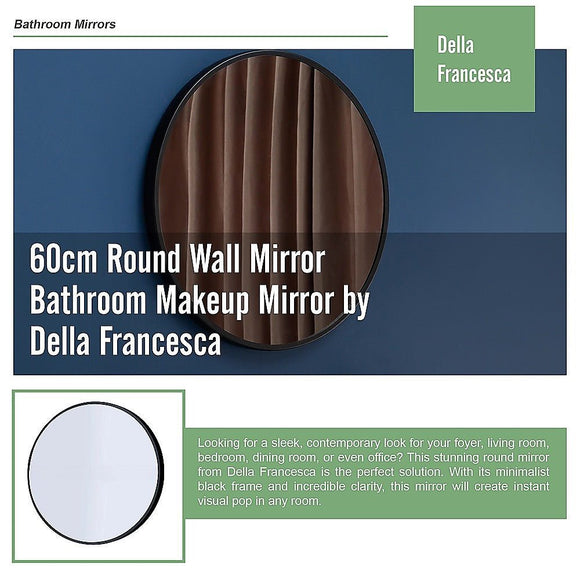 60cm Round Wall Mirror Bathroom Makeup Mirror by Della Francesca - RnR Galore