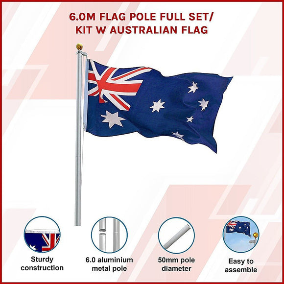 6.0m Flag Pole Full Set / Kit w Australian Flag - RnR Galore