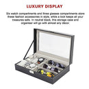 6+3 Grid Watch Sunglass Eyeglasses Display Box Case Storage Organizer PU Leather - RnR Galore