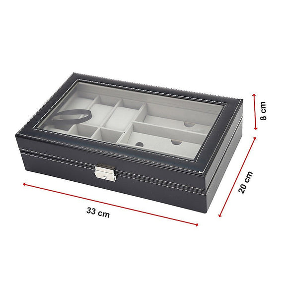 6+3 Grid Watch Sunglass Eyeglasses Display Box Case Storage Organizer PU Leather - RnR Galore