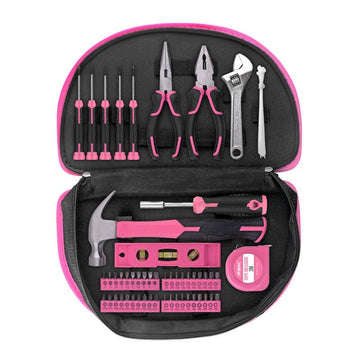 63 - Piece Essential Home Repair Tool Kit with Portable Zipper Case(pink) - RnR Galore
