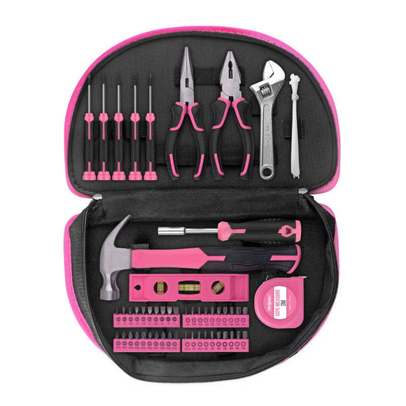 63 - Piece Essential Home Repair Tool Kit with Portable Zipper Case(pink) - RnR Galore