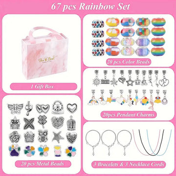 67PCS Blue DIY Charm Necklace & Bracelet Making Kit - Creative Jewelry Craft Set with Colorful Drip Oil Pendants & Metal Beads - RnR Galore