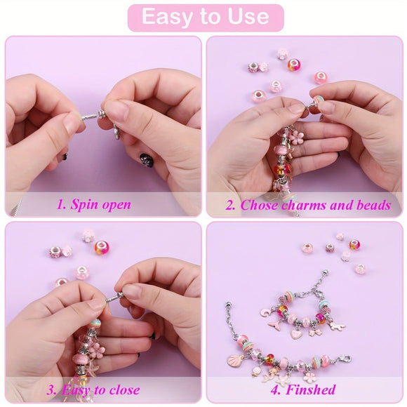67PCS Pink DIY Charm Necklace & Bracelet Making Kit - Creative Jewelry Craft Set with Colorful Drip Oil Pendants & Metal Beads - RnR Galore