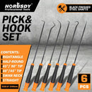 6Pc Extra Long Pick and Hook Set O Ring Seal Puller Remover Fuse Wire Scribe - RnR Galore