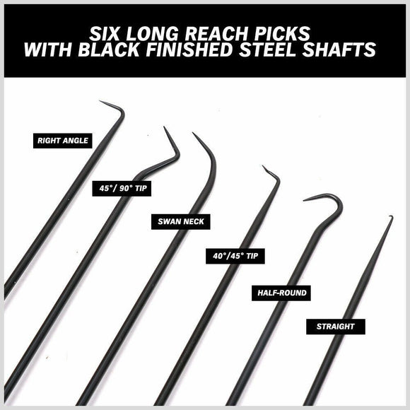 6Pc Extra Long Pick and Hook Set O Ring Seal Puller Remover Fuse Wire Scribe - RnR Galore