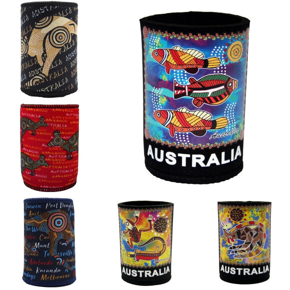 6x Australia Stubby Stubbie Holder Beer Bottle Tin Can Drink Alcohol Cooler Gift, Aboriginal Art - RnR Galore