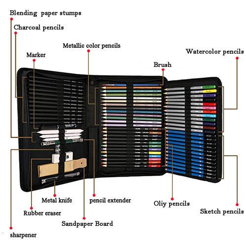 72pcs Professional Drawing Artist Kit Set Pencils and Sketch Charcoal Art Tools - RnR Galore