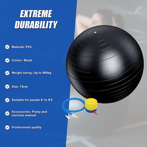 75cm Static Strength Exercise Stability Ball with Pump - RnR Galore