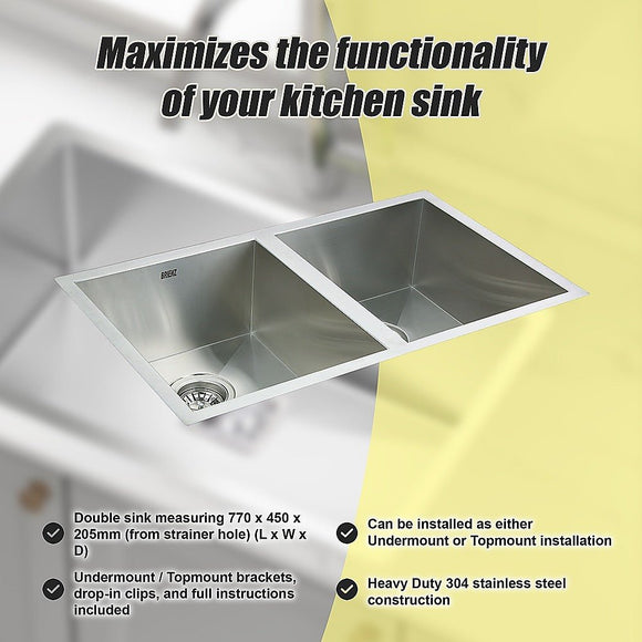 770x450mm Handmade Stainless Steel Undermount / Topmount Kitchen Sink with Waste - RnR Galore