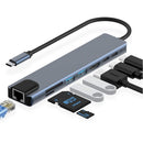 8in1 Hub USB - C To Type - C USB 3.0 4K HDMI RJ45 Ethernet SD TF OTG PD Port Adapter - RnR Galore