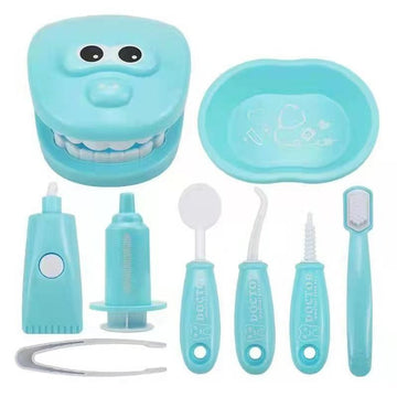 9 Piece Kids Dentist Pretend Play Set - Blue Educational Medical Kit with Teeth Model, Toothbrush & Tools - Oral Hygiene Learning Toy for Toddlers & Preschoolers - RnR Galore