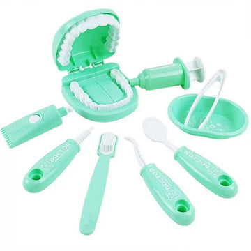 9 Piece Kids Dentist Pretend Play Set - Green Educational Medical Kit with Teeth Model, Toothbrush & Tools - Oral Hygiene Learning Toy for Toddlers & Preschoolers - RnR Galore