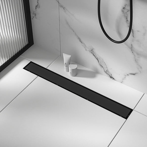900mm Tile Insert Bathroom Shower Black Grate Drain w/Centre outlet Floor Waste - RnR Galore