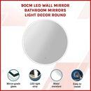 90cm LED Wall Mirror Bathroom Mirrors Light Decor Round - RnR Galore