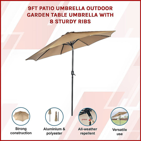 9FT Patio Umbrella Outdoor Garden Table Umbrella with 8 Sturdy Ribs - RnR Galore
