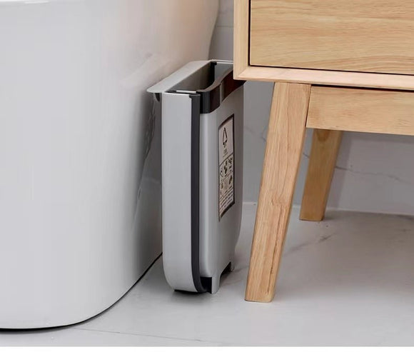 9L Kitchen Wall Mounted Foldable Waste Bin Hanging Trash Can Collapsible - Brown - RnR Galore