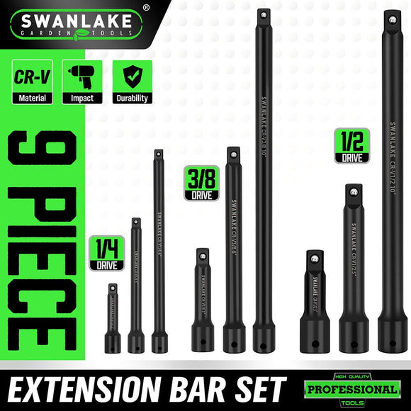 9Pcs Extension Bar Set 1/4" 3/8" 1/2" Black Drive Socket Auto Repairing - RnR Galore