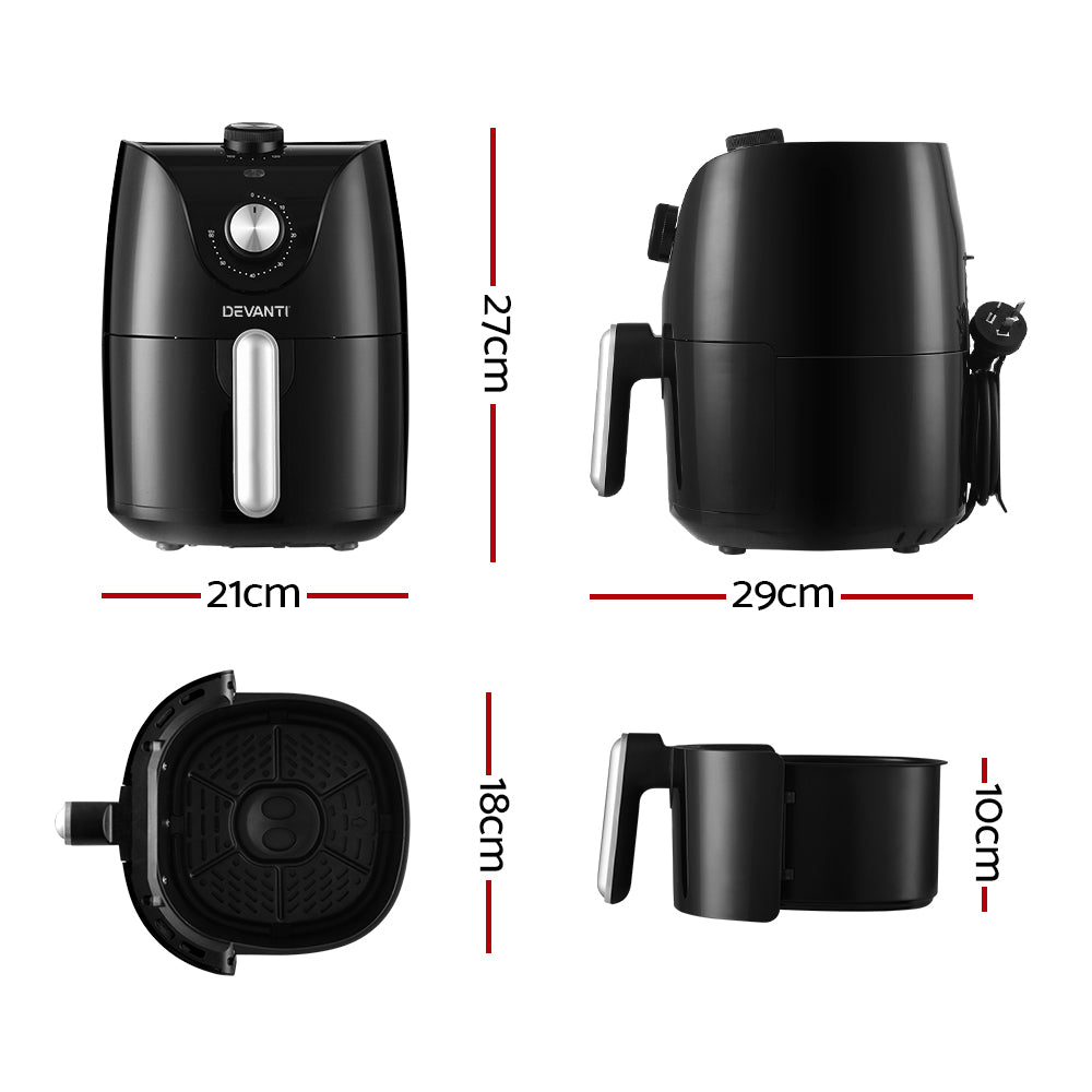 Devanti Air Fryer 2.5L Knob Fryers - 0