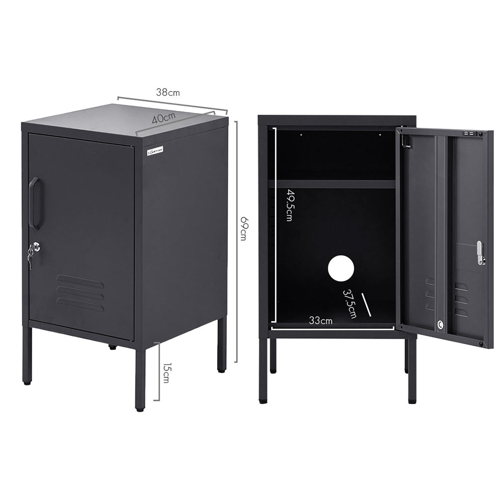 Artiss Bedside Table Metal Cabinet - Black - 0