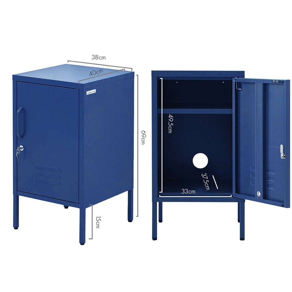 Artiss Bedside Table Metal Cabinet - Blue - 0