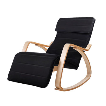 Artiss Rocking Armchair Footrest Nursing Black Afton - 0