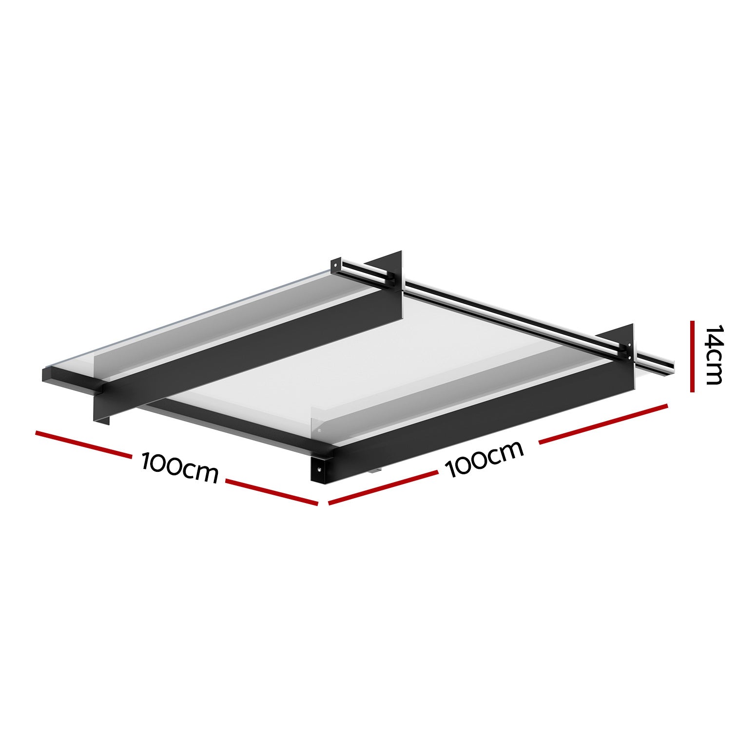 Instahut Window Door Awning Canopy 1mx1m Flat Transparent Sheet Metal Frame - 0