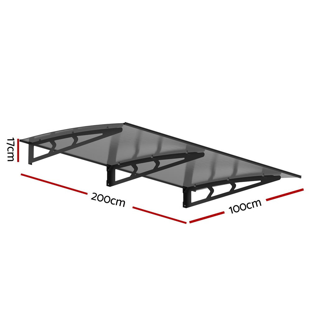 Instahut Window Door Awning Canopy 1mx2m Grey Solid Sheet Metal Frame - 0