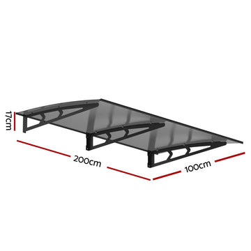 Instahut Window Door Awning Canopy 1mx2m Grey Solid Sheet Metal Frame - 0