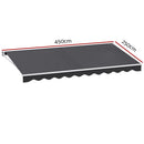 Instahut Retractable Folding Arm Awning Manual Sunshade 4.5Mx2.5M Grey-2