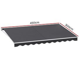 Instahut Retractable Folding Arm Awning Manual Sunshade 4.5Mx3M Grey - 0