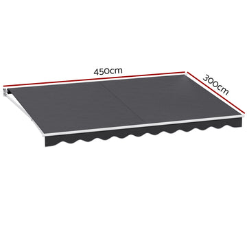 Instahut Retractable Folding Arm Awning Manual Sunshade 4.5Mx3M Grey - 0