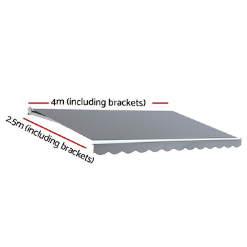 Instahut Retractable Folding Arm Awning Motorised Sunshade 4Mx2.5M Pearl Grey - 0