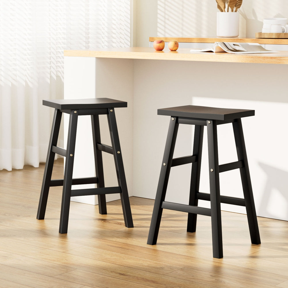 Artiss Bar Stools Kitchen Counter Stools Wooden Chairs Black x2 - 0