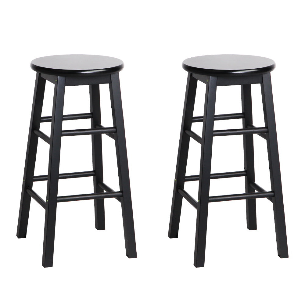 Artiss 2x Bar Stools Round Chairs Wooden Black - 0