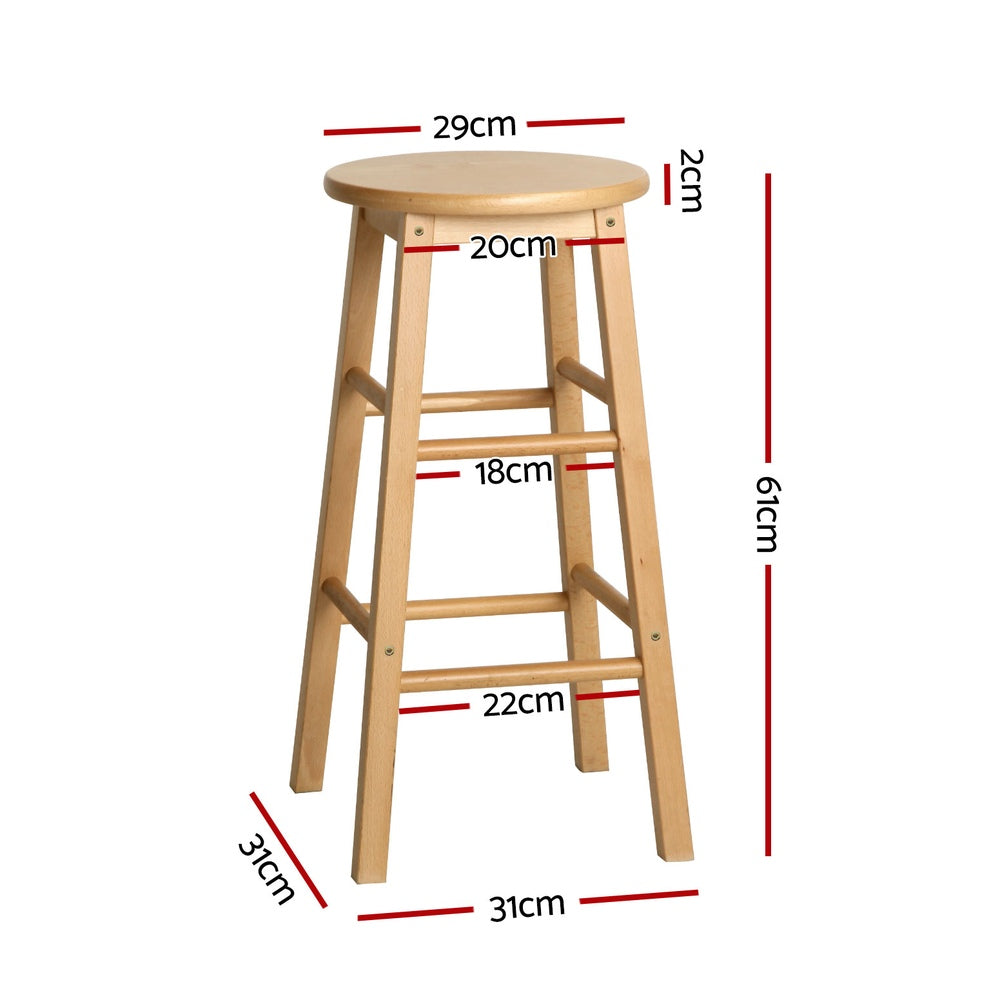 Artiss 4x Bar Stools Round Chairs Wooden Nature - 0