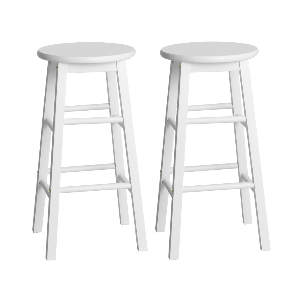 Artiss 2x Bar Stools Round Chairs Wooden White - 0