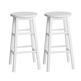 Artiss 2x Bar Stools Round Chairs Wooden White - 0