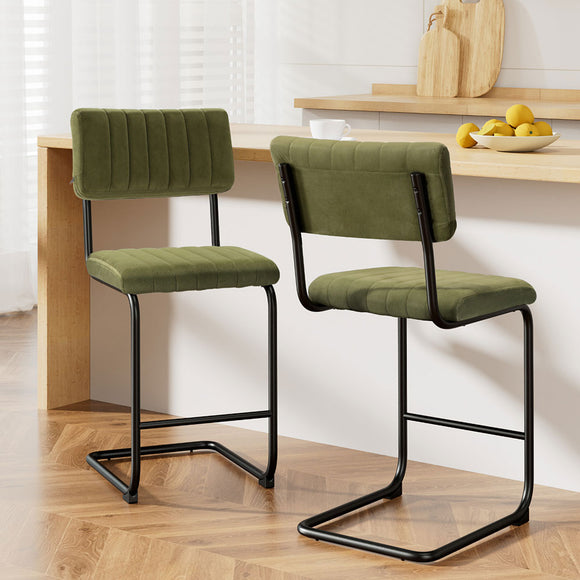 Artiss 2x Bar Stools Velvet Chairs Green