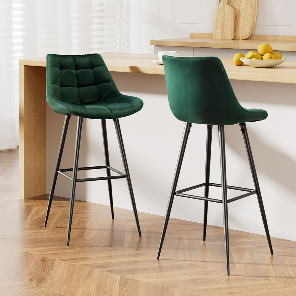 Artiss 2x Bar Stools Velvet Chairs Green - 0