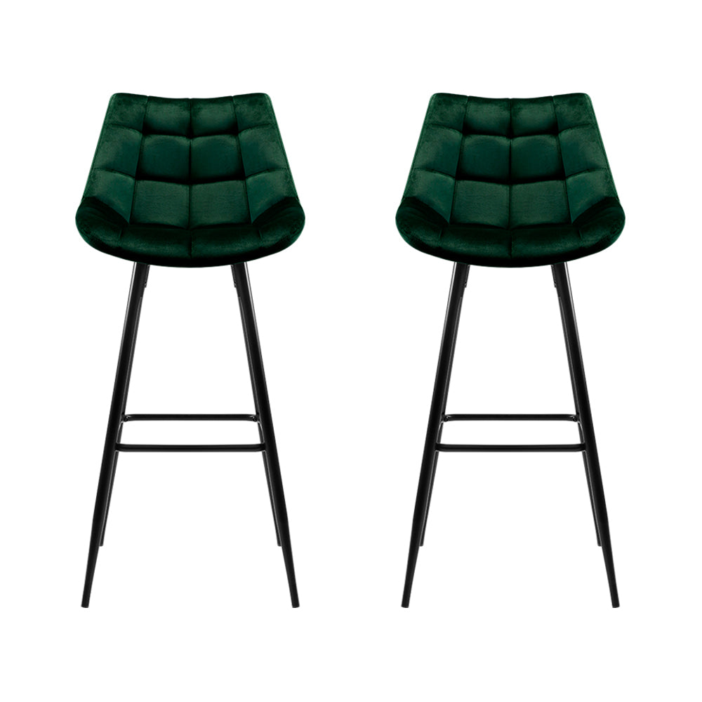 Artiss 2x Bar Stools Velvet Chairs Green