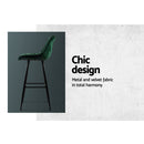 Artiss 2x Bar Stools Velvet Chairs Green-9
