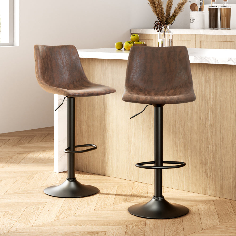 Artiss 2x Bar Stools Vintage Leather Swivel Gas Lift Brown