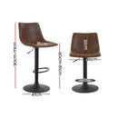 Artiss 2x Bar Stools Vintage Swivel Gas Lift Brown-3