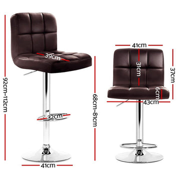 Artiss 4x Bar Stools Leather Gas Lift Brown - 0