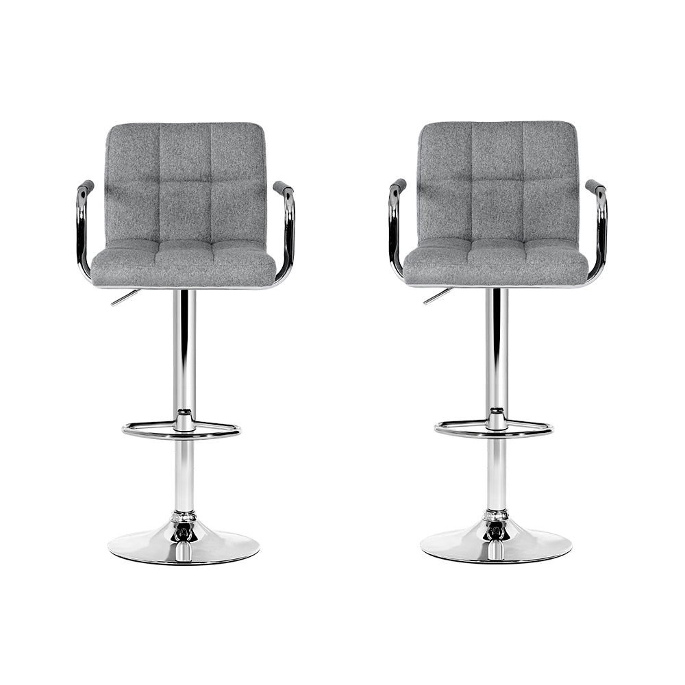 Artiss 2x Bar Stools Fabric Gas Lift w/Armrest Grey